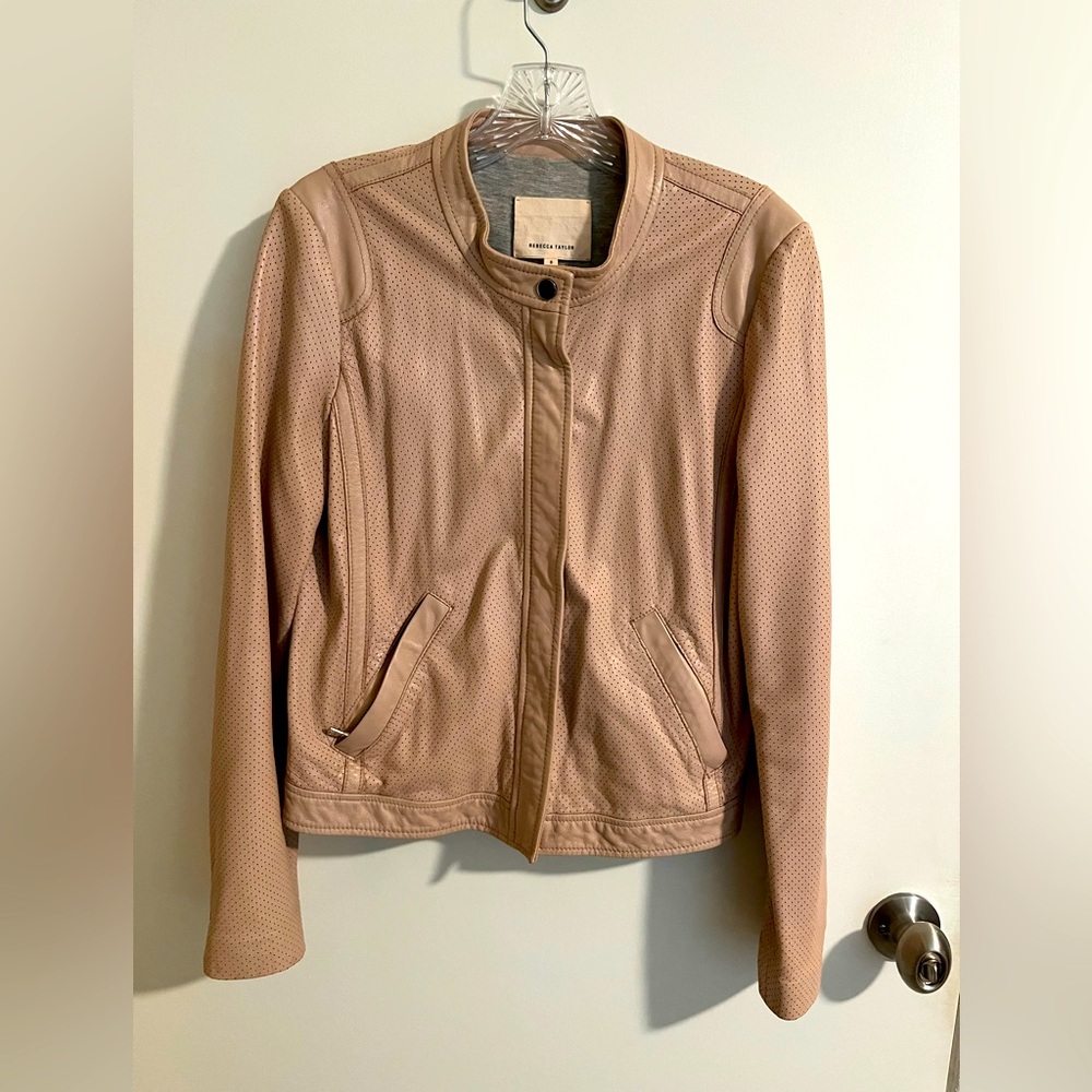 Rebecca Taylor perforated leather jacket, Blush, size 8